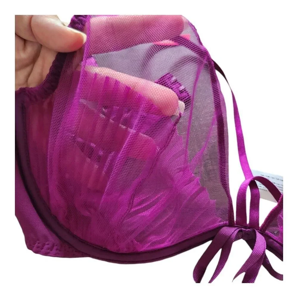 NWT $68 Passionata by Chantelle Charmeuse Underwire Bra Size 36D Sheer‎ Bow Sexy